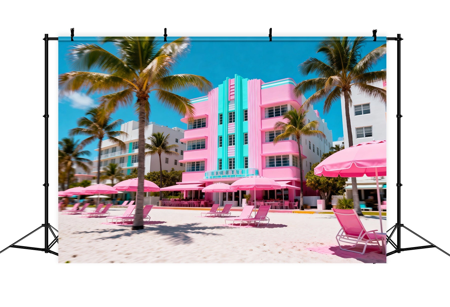 Fond Photo de Plage Retraite Hôtel Rose Parasols RR61-3