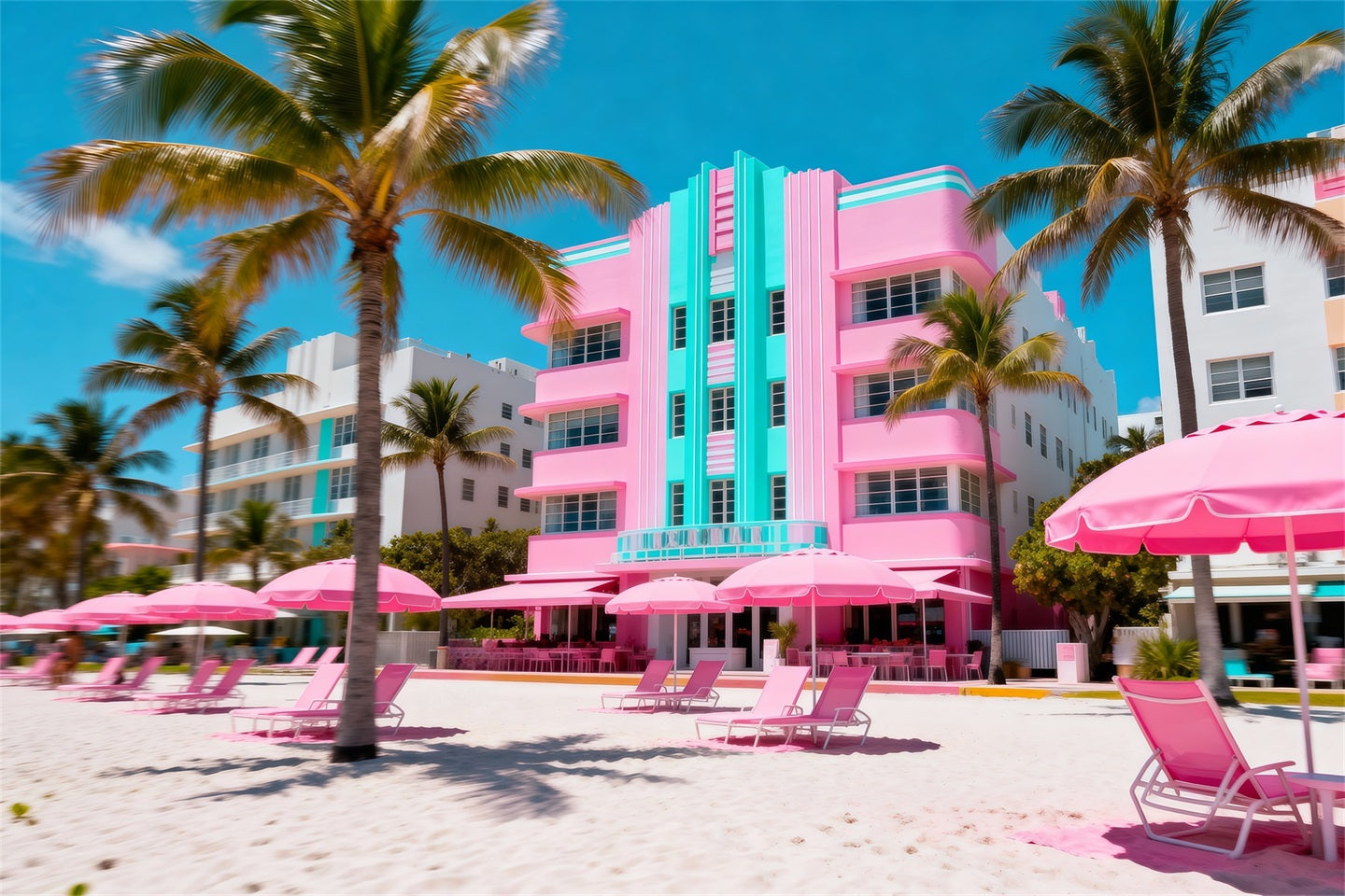 Fond Photo de Plage Retraite Hôtel Rose Parasols RR61-3