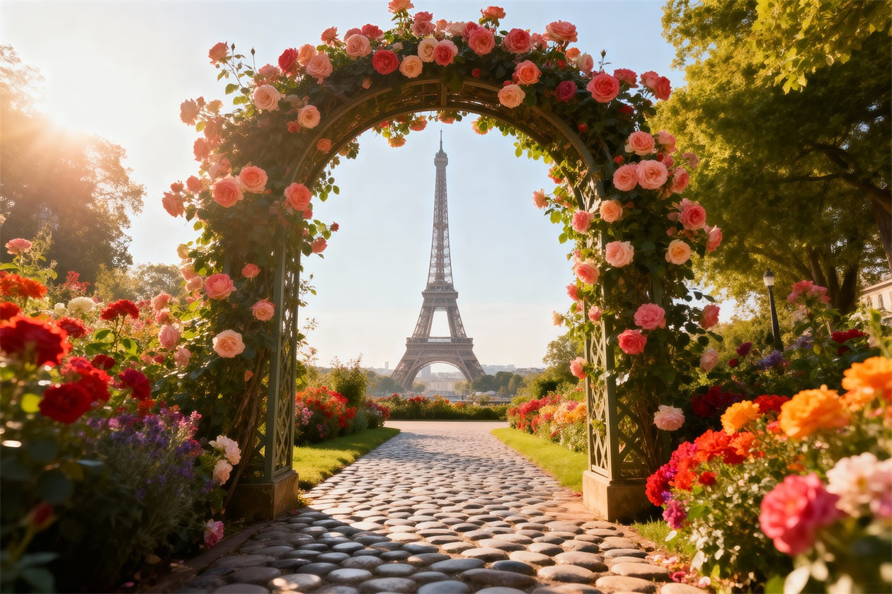Toile de fond Photo Paris Allée Arche Florale Jardin Roses RR61-35