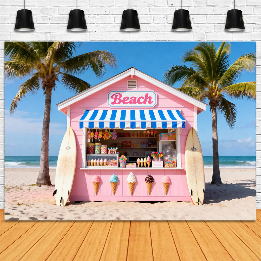 Fond Photo Plage Mer Cabane Glaces Rose RR61-4