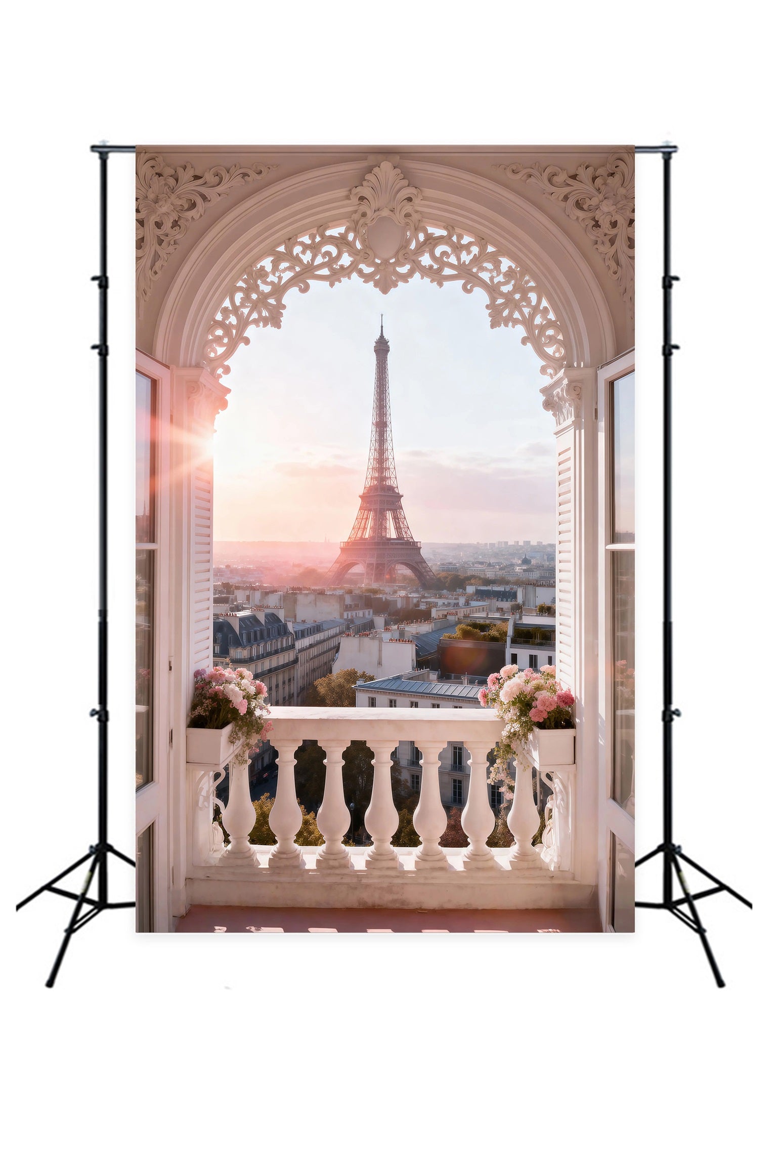 Fond Studio Photo Paris Balcon Arche Ornée Lever Du Soleil RR61-42