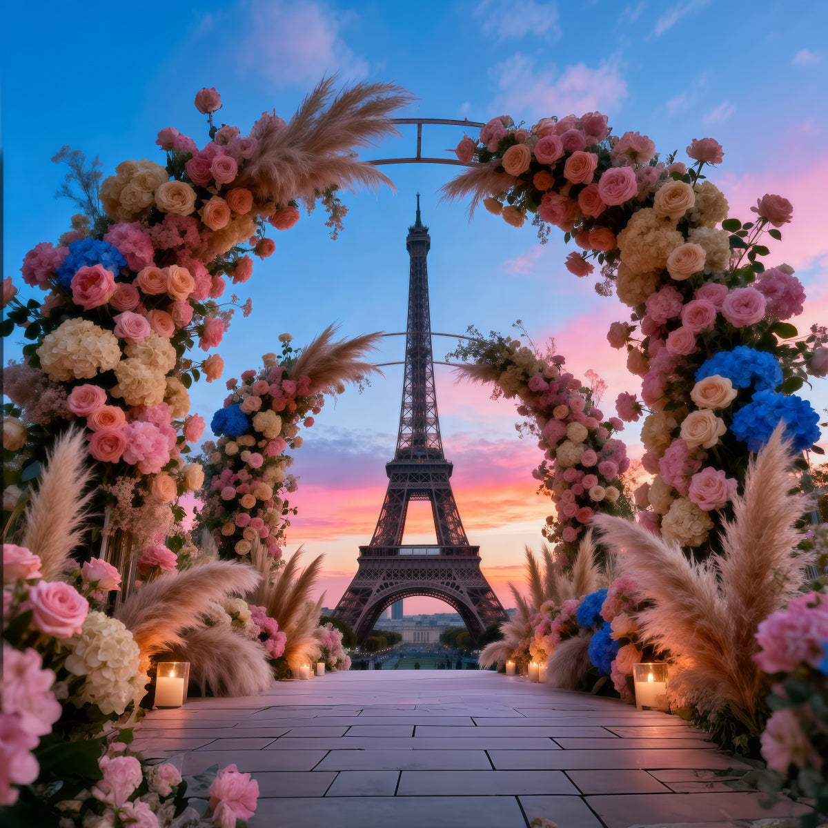 Fond Photo Tour Eiffel Grande Arche Florale Bohème RR61-56