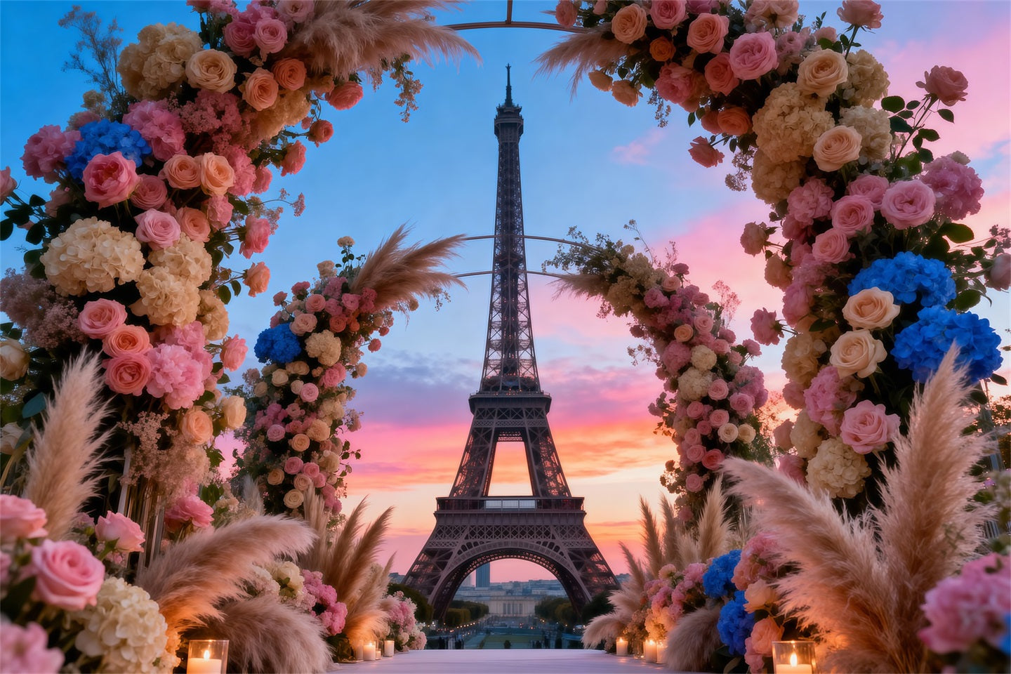 Fond Photo Tour Eiffel Grande Arche Florale Bohème RR61-56