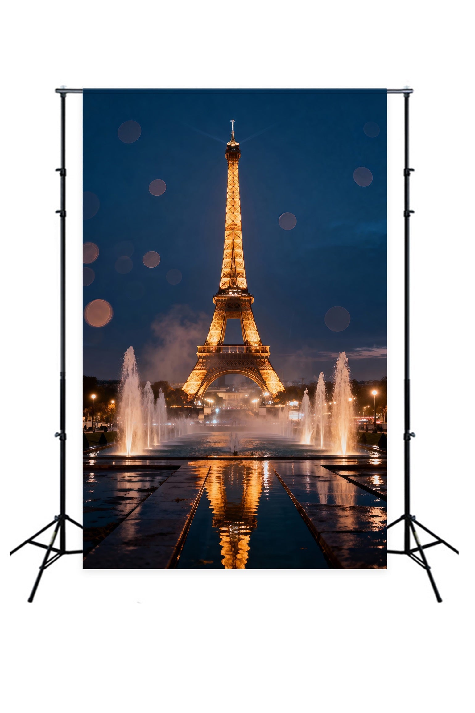 Fond Studio Photo Paris Fontaine Minuit Reflet Doré RR61-58