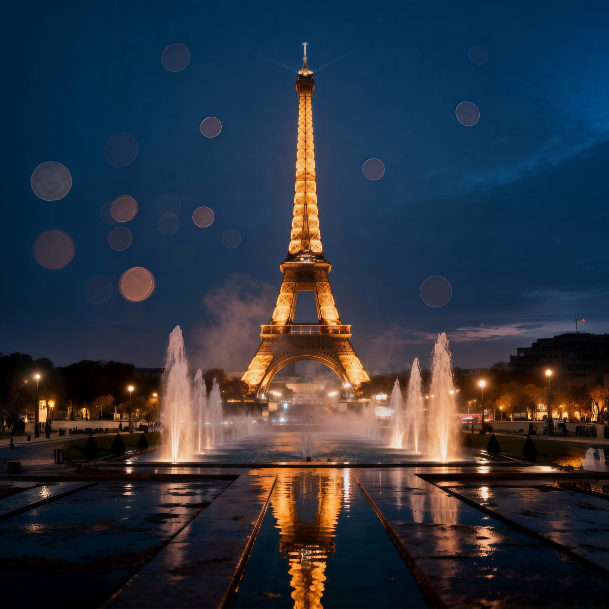 Fond Studio Photo Paris Fontaine Minuit Reflet Doré RR61-58