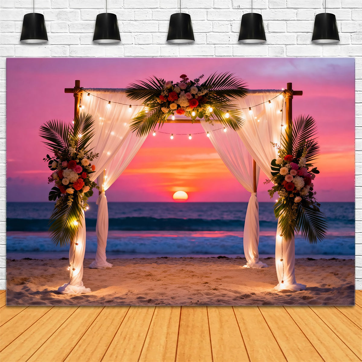 Toile de fond de Plage Arche Fleurs Mariage Rideaux RR61-6