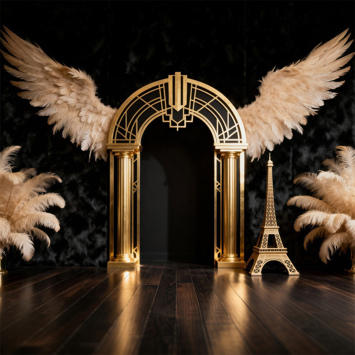 Fond Photo Paris Arche Artistique Plumes Dorées RR61-60