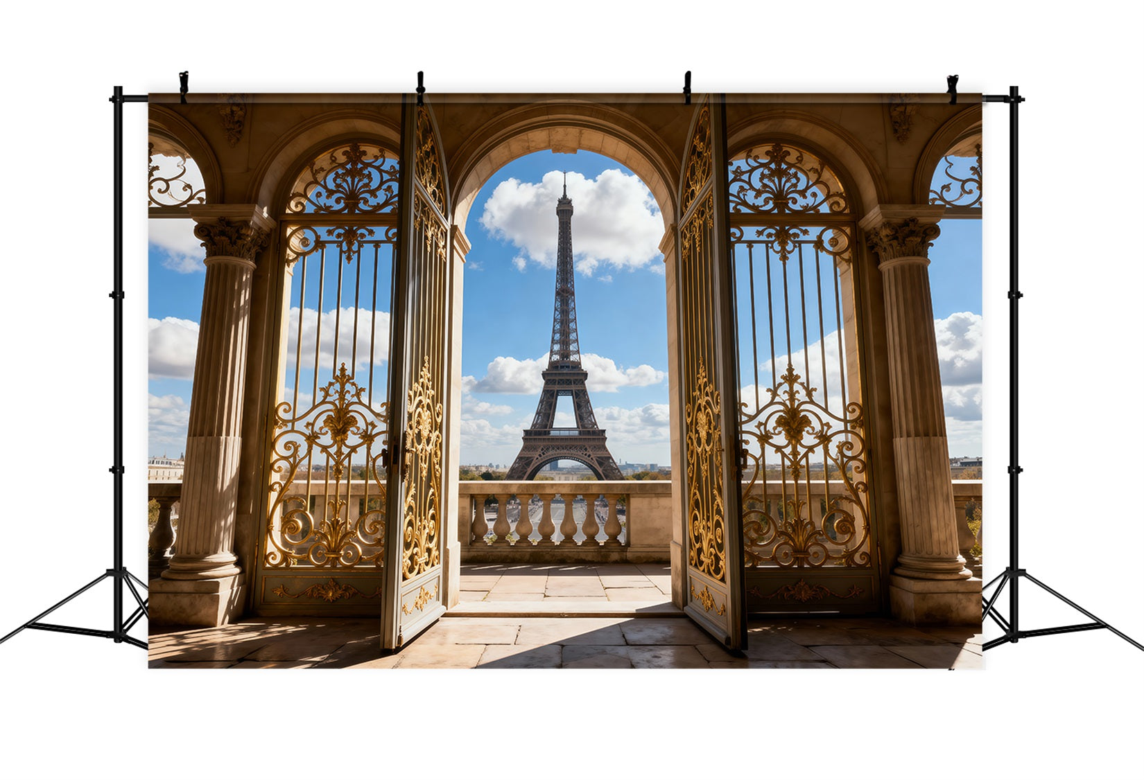 Fond Studio Photo Tour Eiffel Balcon Arche Palais Doré Vue RR61-62