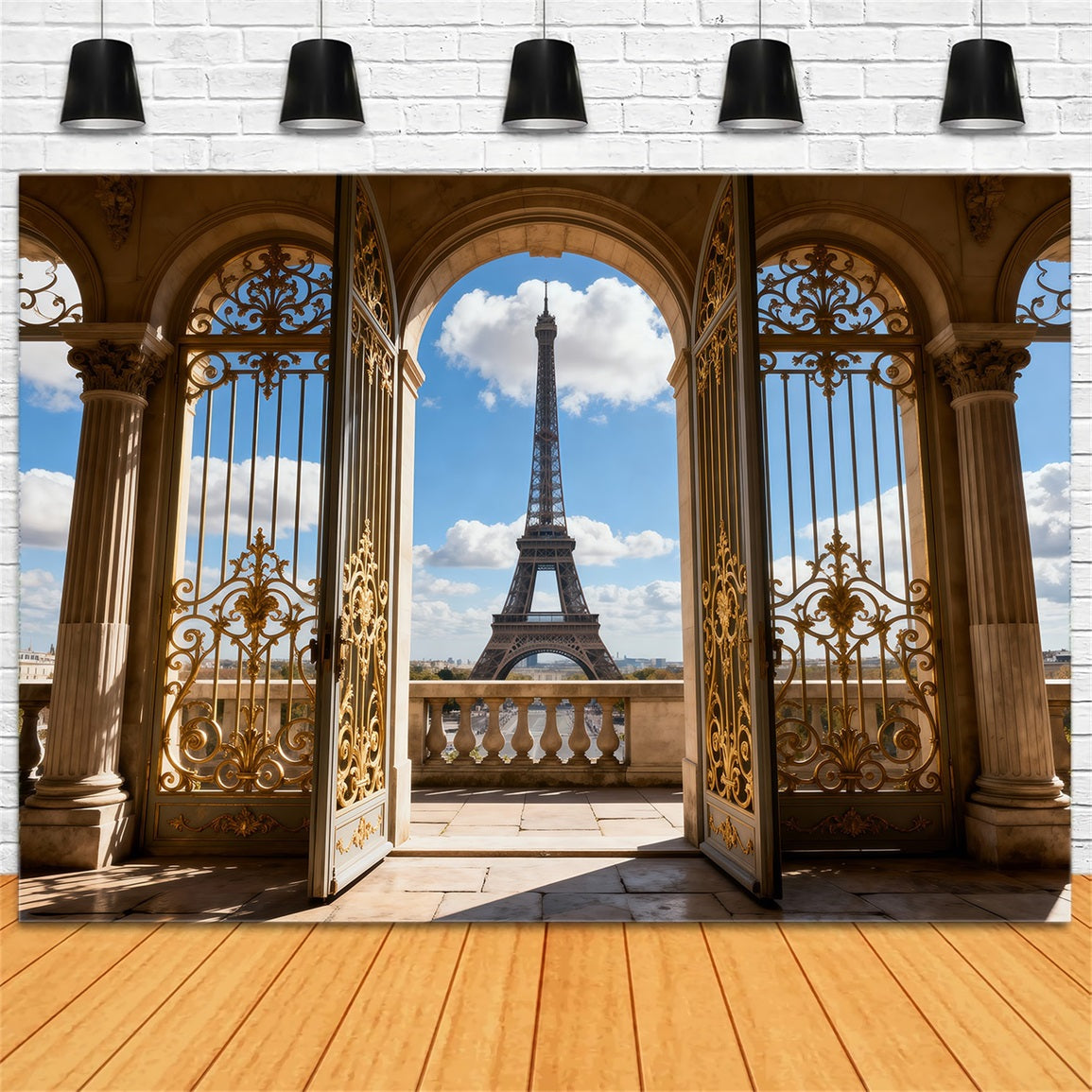 Fond Studio Photo Tour Eiffel Balcon Arche Palais Doré Vue RR61-62