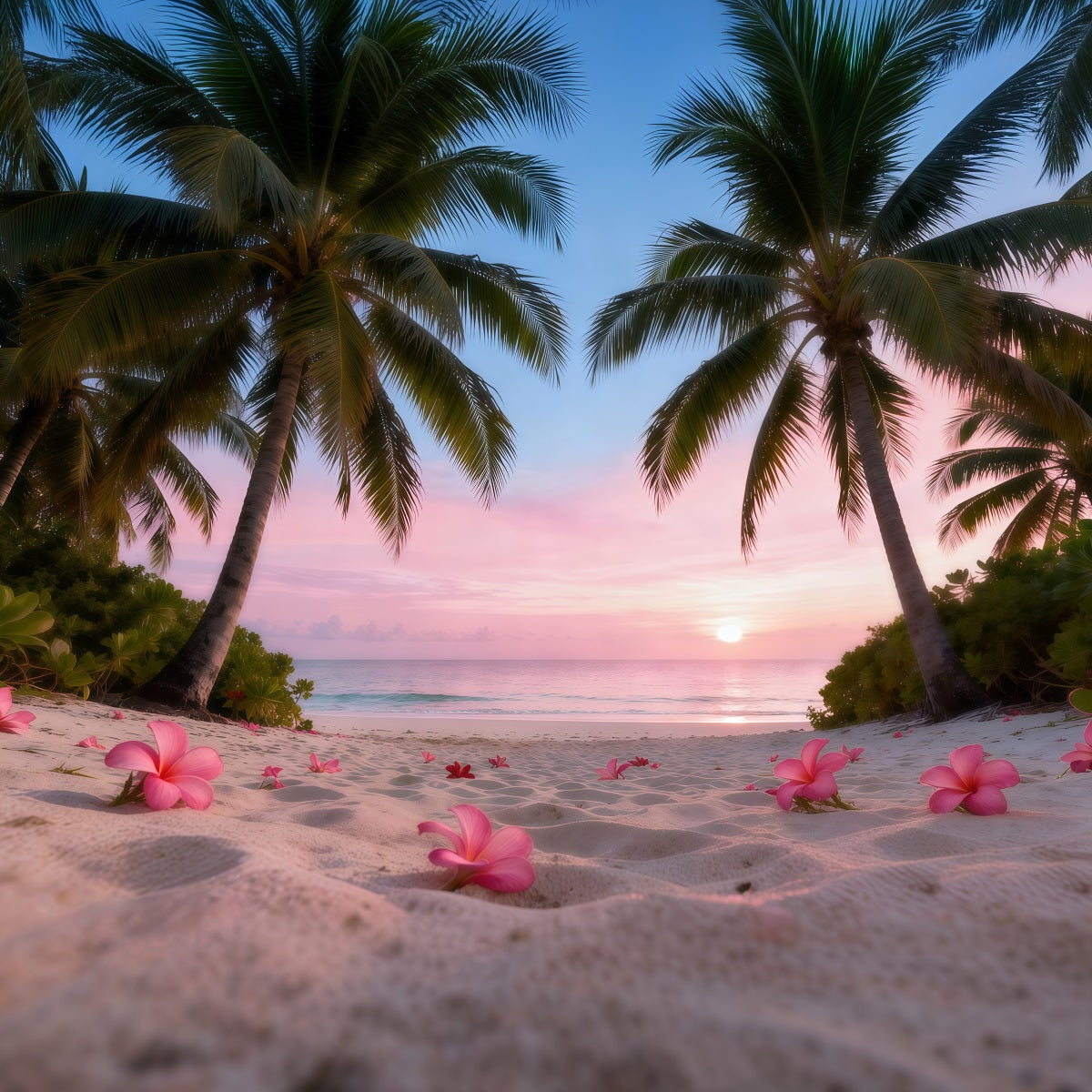 Fond Photo Plage Fleurs Frangipanier Coucher De Soleil RR61-9