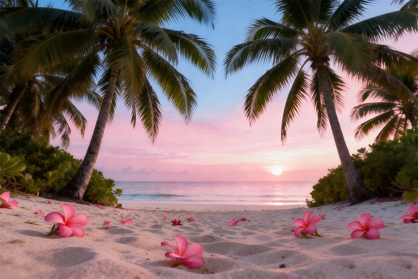 Fond Photo Plage Fleurs Frangipanier Coucher De Soleil RR61-9