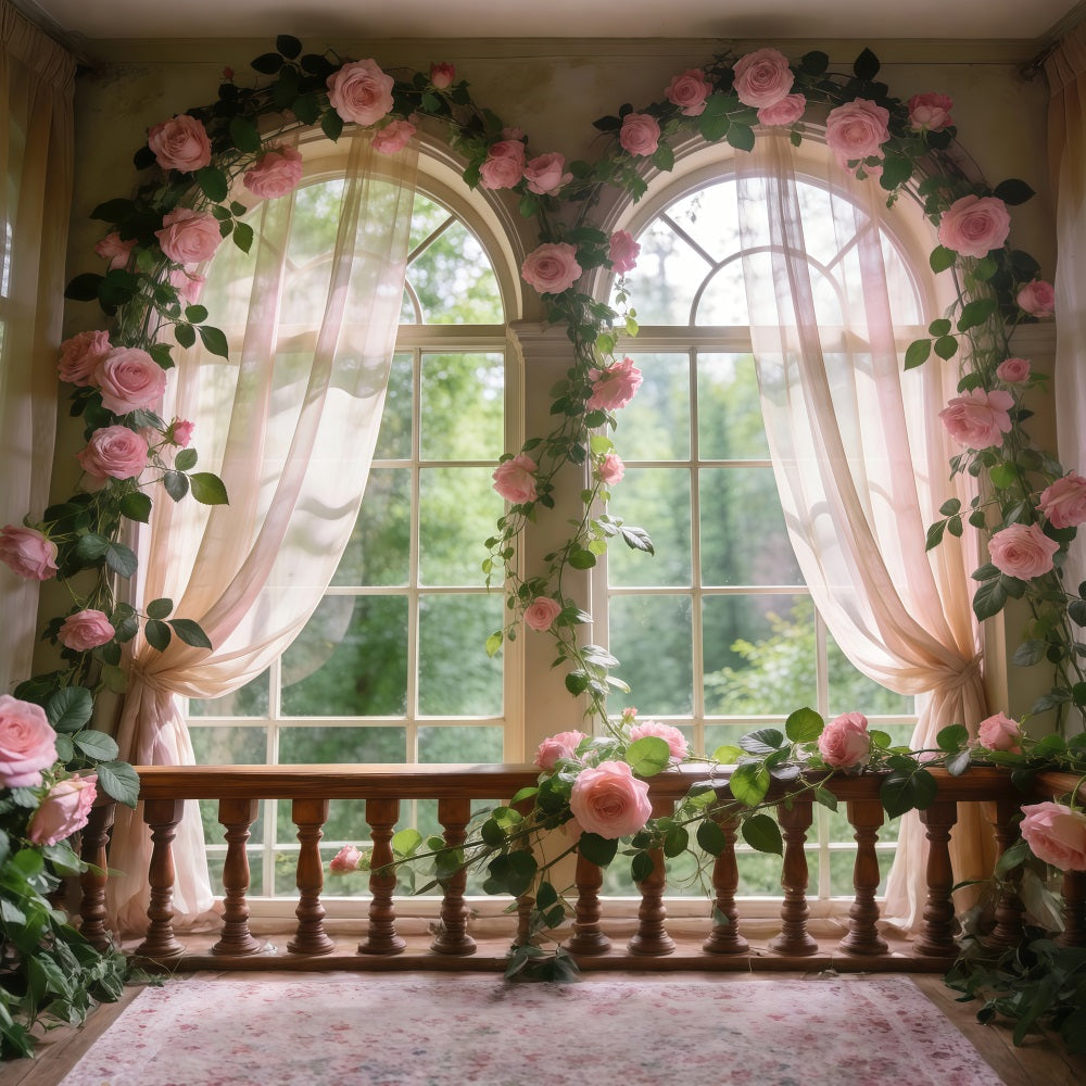 Fond Studio Roseraie Fenêtre Florale Rose Doux Lueur RR62-12