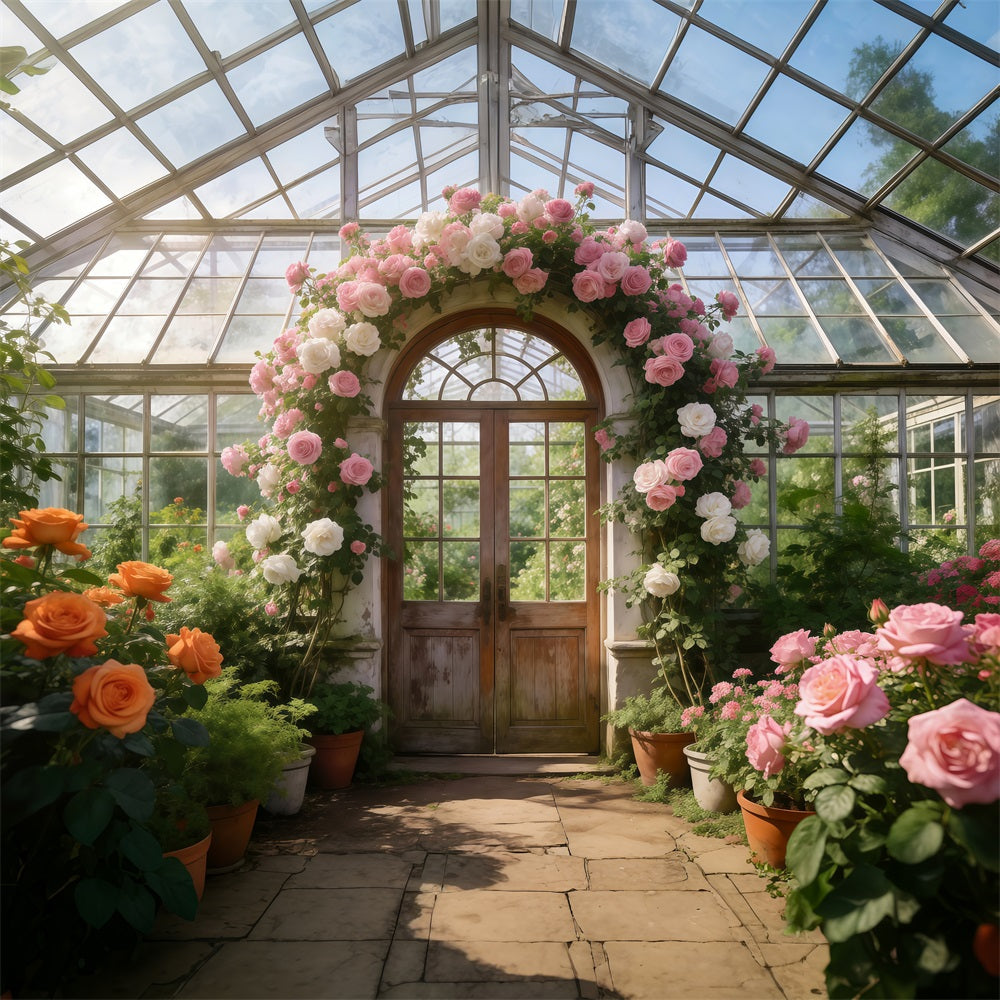 Toile de Fond Jardin Anglais Arche Roses Verrière Lumière RR62-18