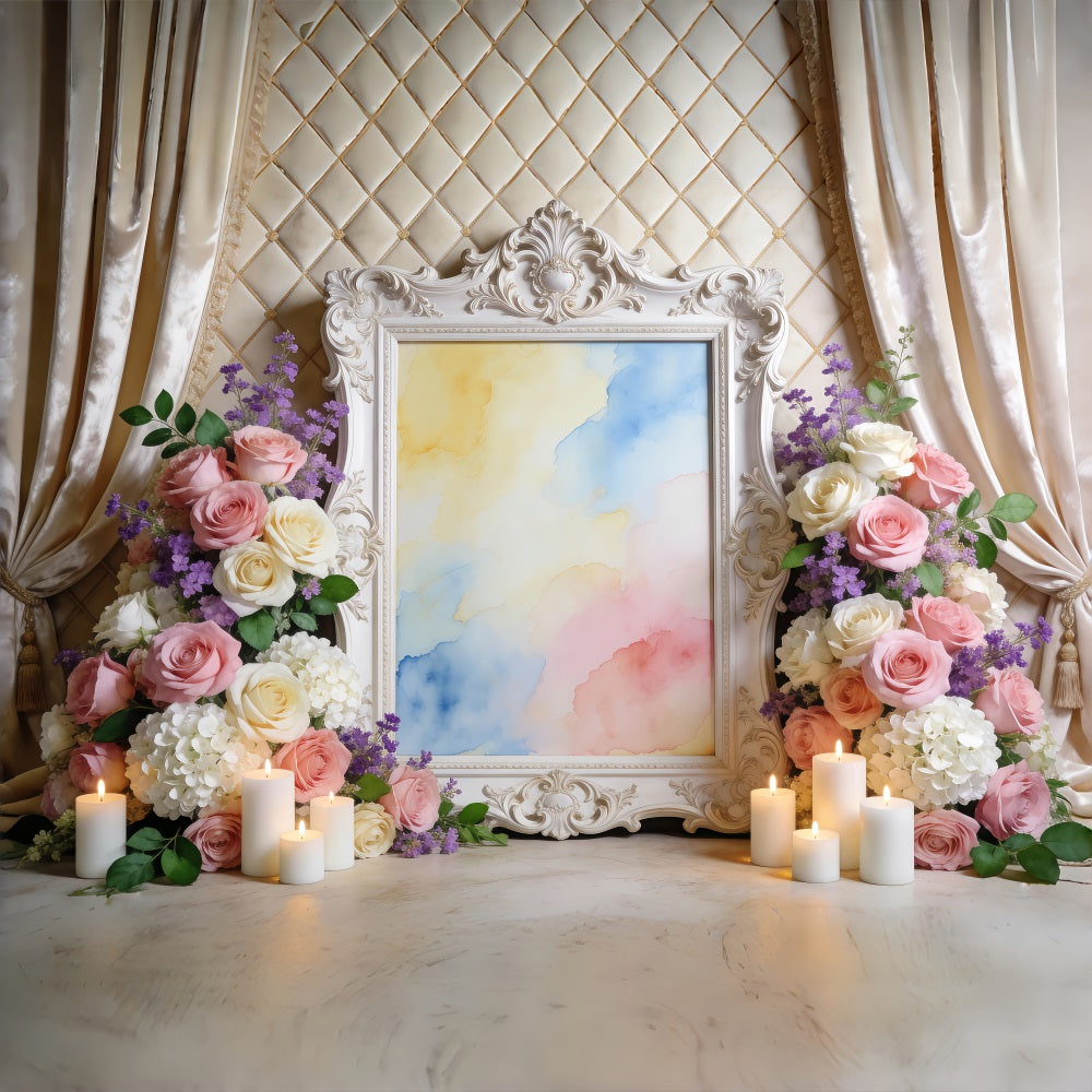 Fond Photo Floral Printanier Cadre Ornemental Fleurs Aquarelle RR62-2