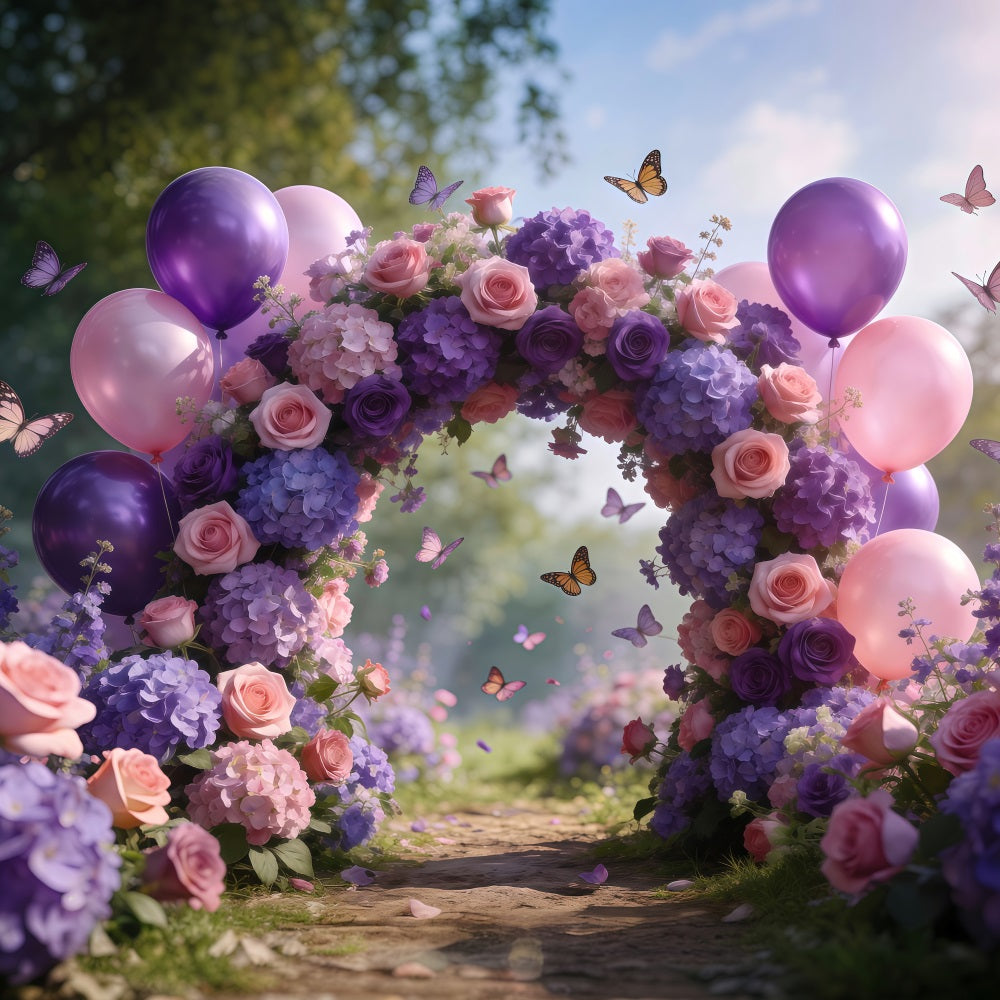 Fond Studio Ballons de Printemps Arche Florale Rose Blush Violet RR62-24