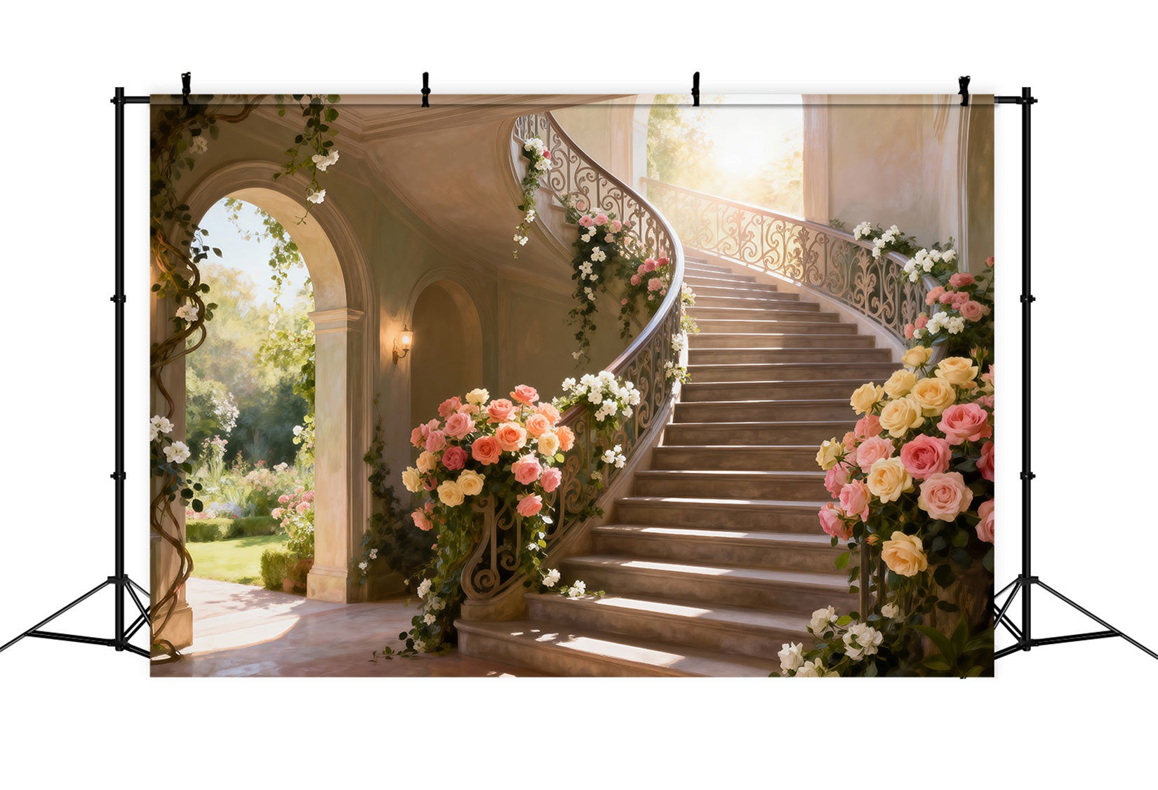 Toile de Fond Vacances de Printemps Escalier Grandiose Fleurs Soleil RR62-39