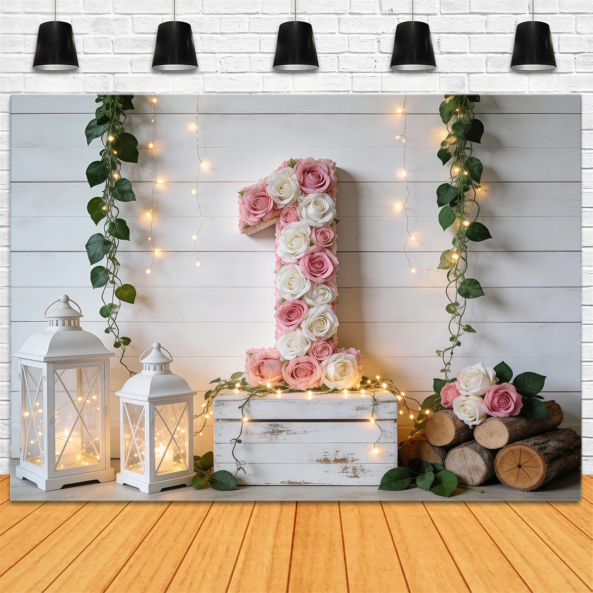 Toile de Fond Anniversaire Printemps Chiffre Un Floral Charme Rustique RR62-4