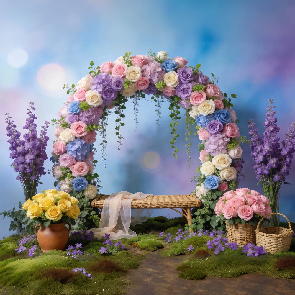 Toile de Fond Guirlande de Fleurs Sauvages Arche Florale Pastel Bokeh RR62-41