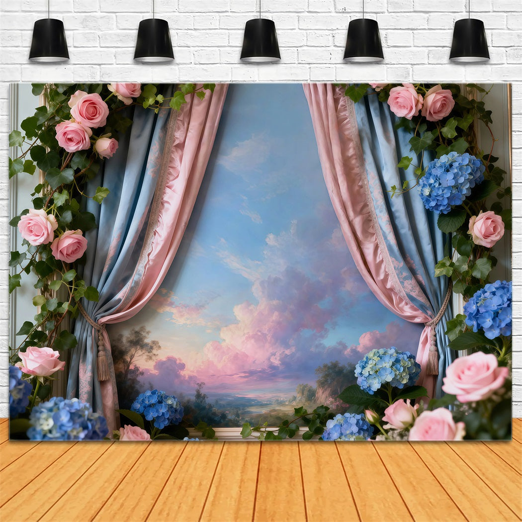 Fond Photo Fleurs de Printemps Fenêtre Florale Romantique Vue Ciel RR62-42