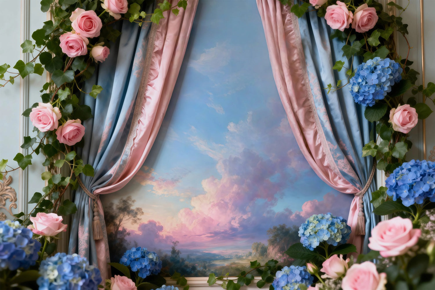 Fond Photo Fleurs de Printemps Fenêtre Florale Romantique Vue Ciel RR62-42