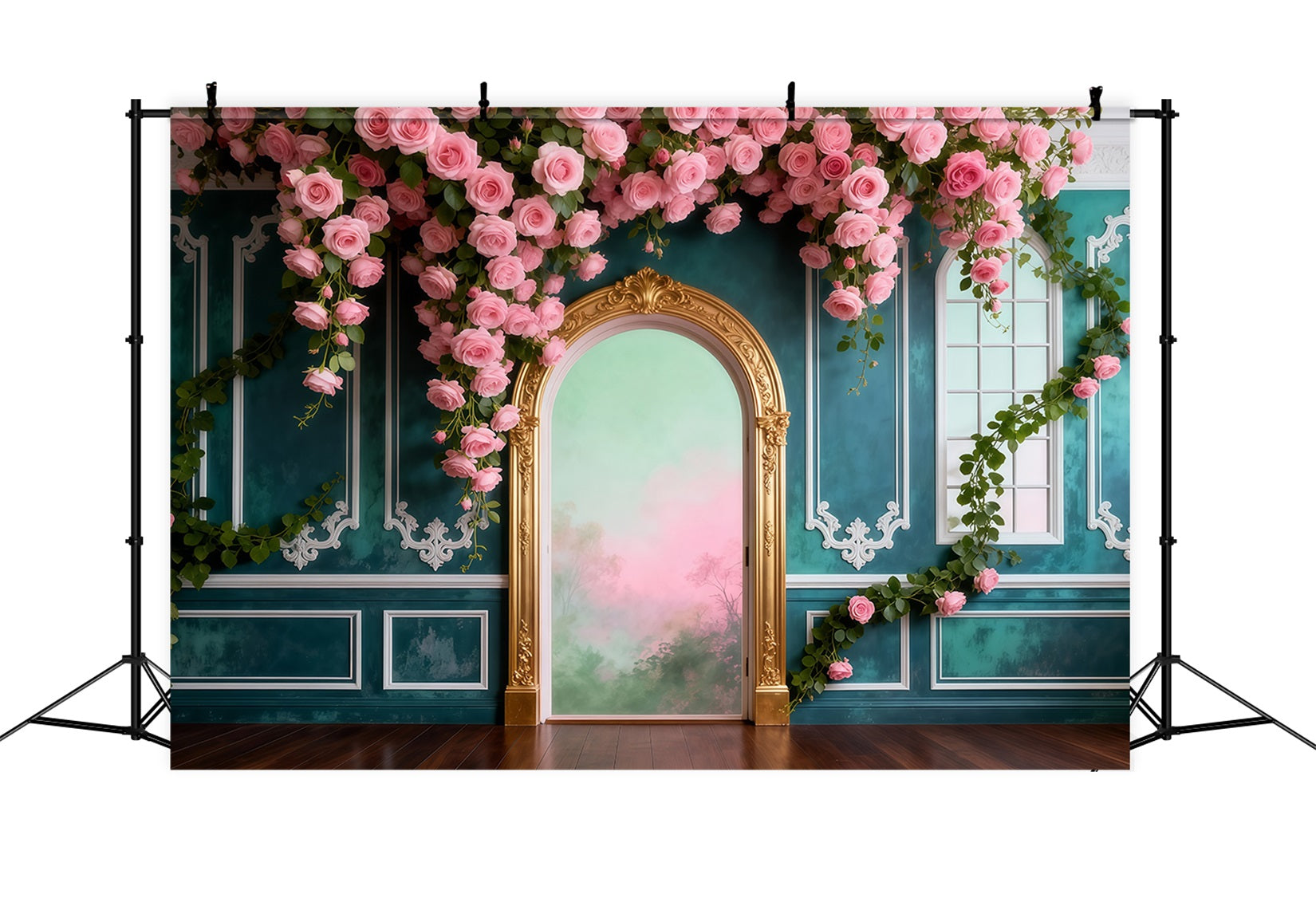 Toile de Fond Lianes Suspendues Mur Rétro Palais Drapé De Roses RR62-43