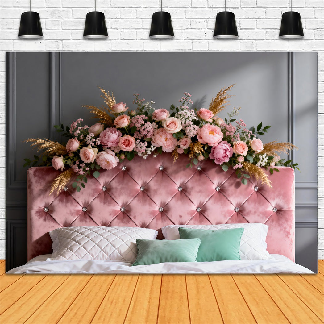 Toile de fond Boudoir Fleurs Velours Blush Couronne Florale RR62-51