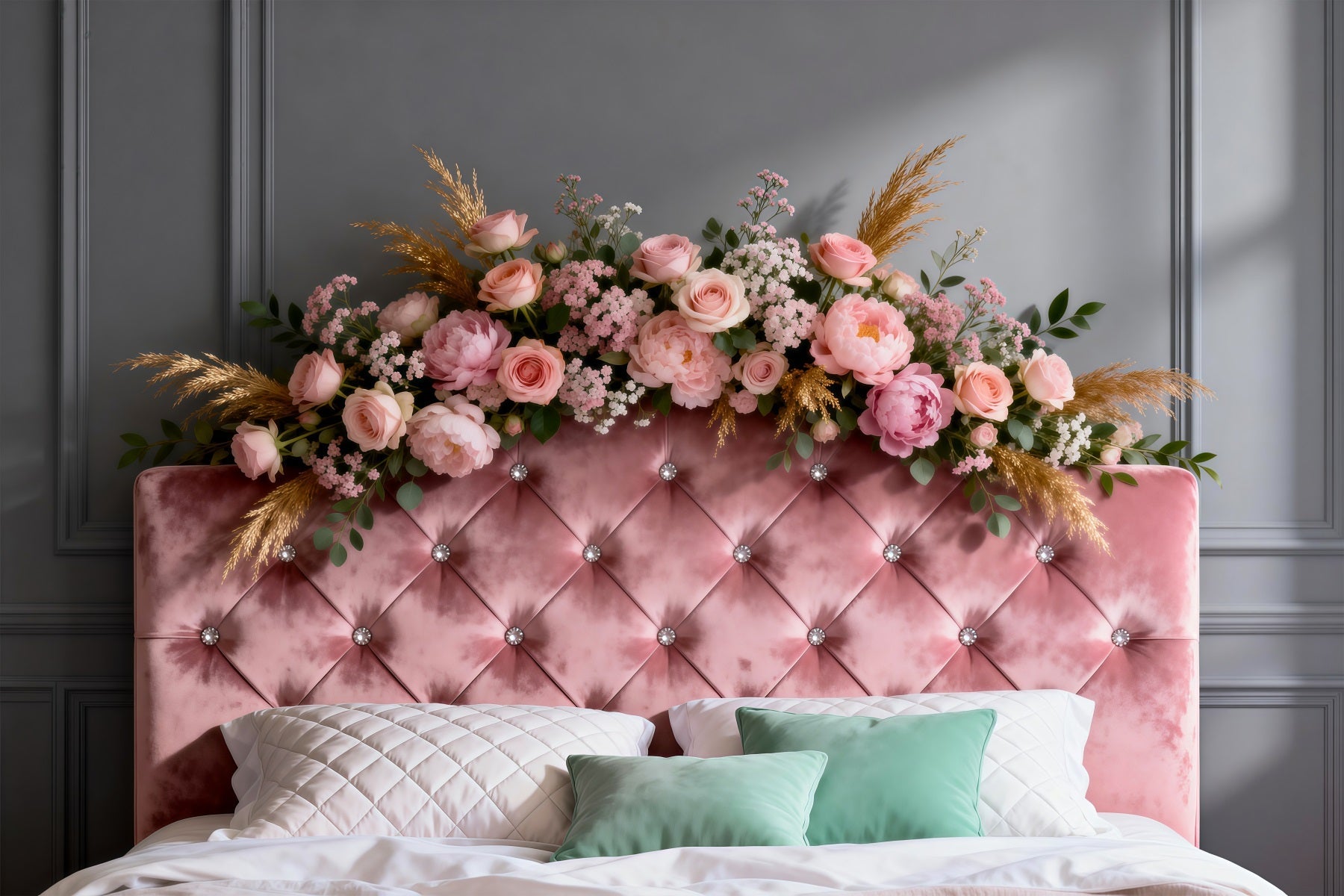 Toile de fond Boudoir Fleurs Velours Blush Couronne Florale RR62-51