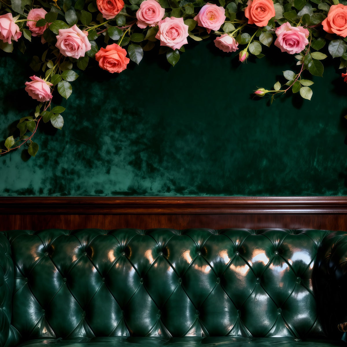 Fond Studio Boudoir Salon Floral Velours Émeraude RR62-60