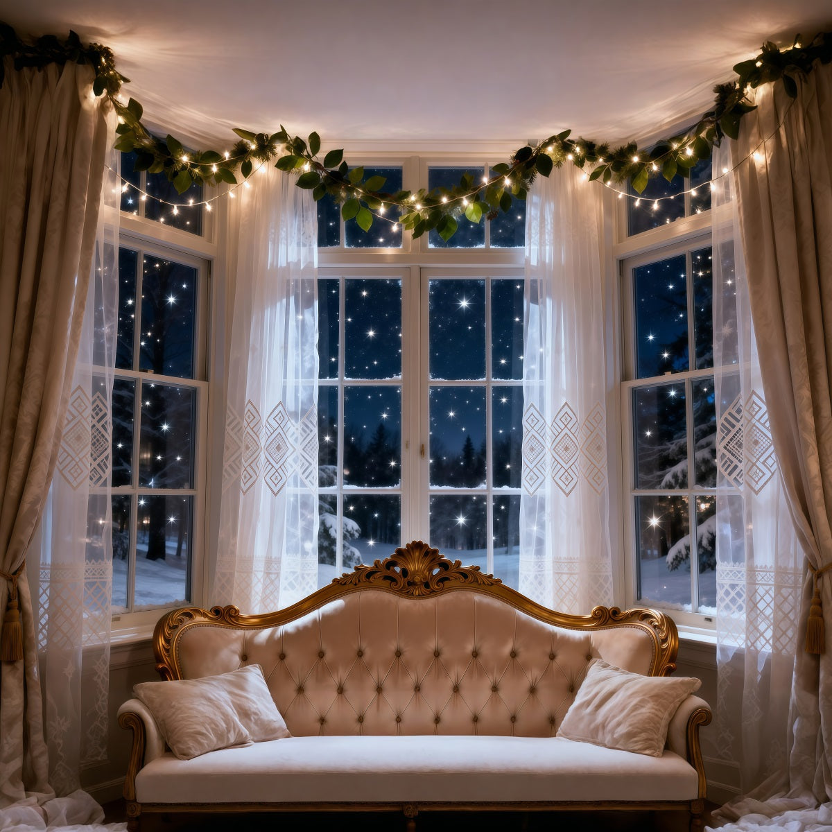 Toile de fond Boudoir Lueur Fenêtre Hivernale Étoilée RR62-61
