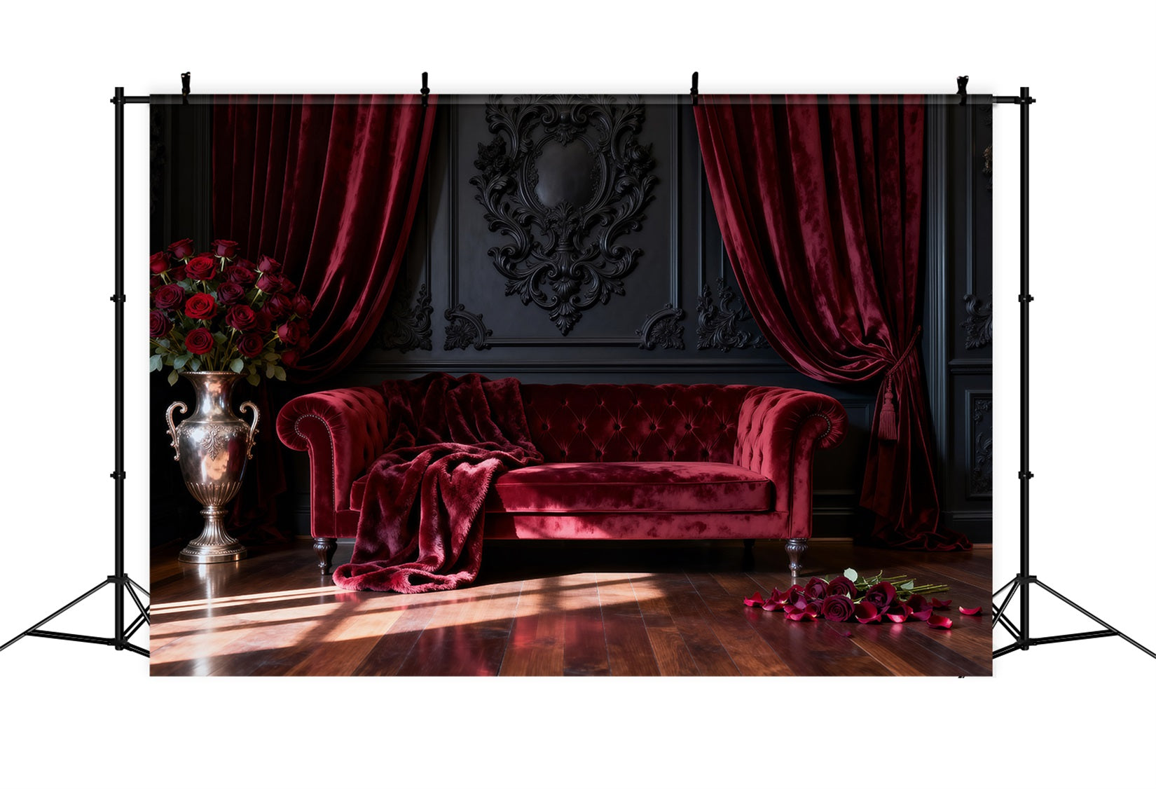 Fond Studio Boudoir Salon Velours Cramoisi Roses RR62-65