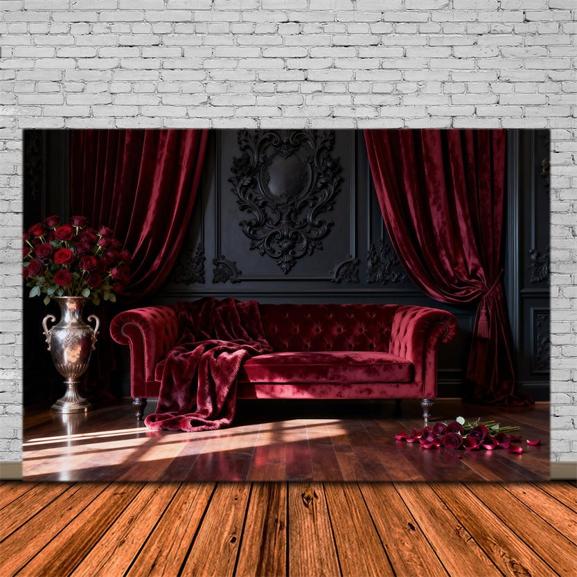 Fond Studio Boudoir Salon Velours Cramoisi Roses RR62-65