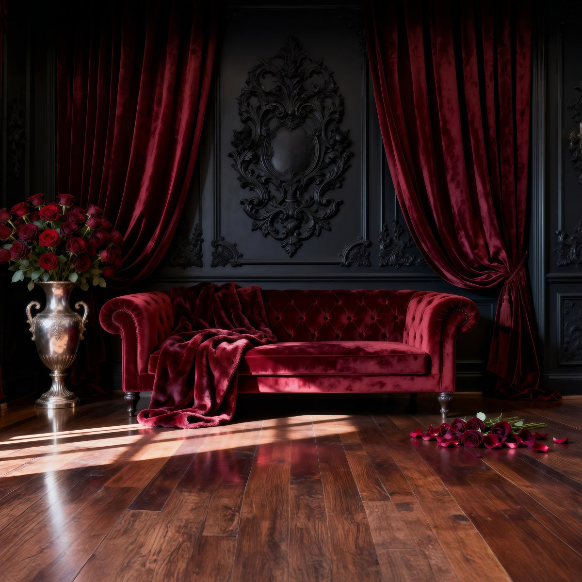 Fond Studio Boudoir Salon Velours Cramoisi Roses RR62-65