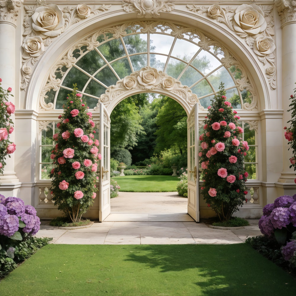 Toile de Fond Jardin Porte Palais Élégante Portail De Roses RR62-7