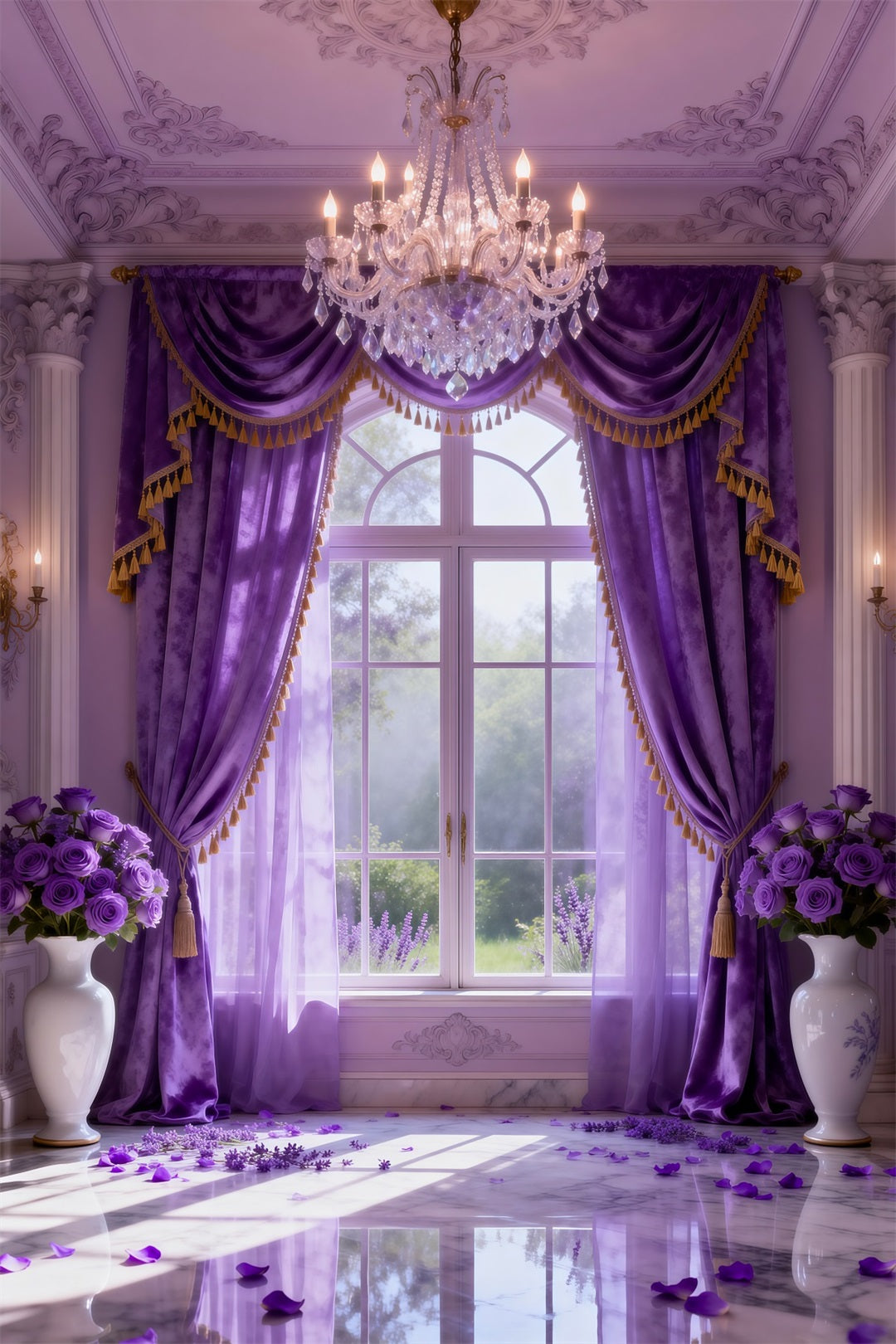 Fond Photo Boudoir Fenêtre Drapée Cristal Lavande RR62-72