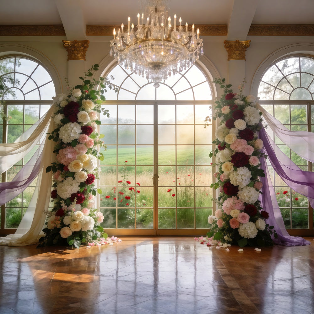 Fond Studio Fleurs de Printemps Fenêtre Cristal Grandiose Arche Florale RR62-9