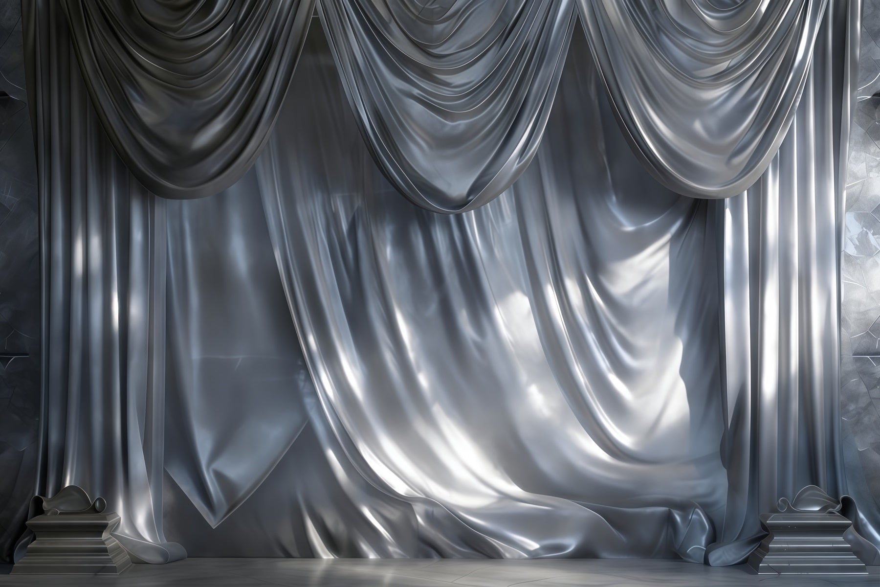 Toile de fond Photo Boudoir Draperie Satin Argenté Cascade RR62-94