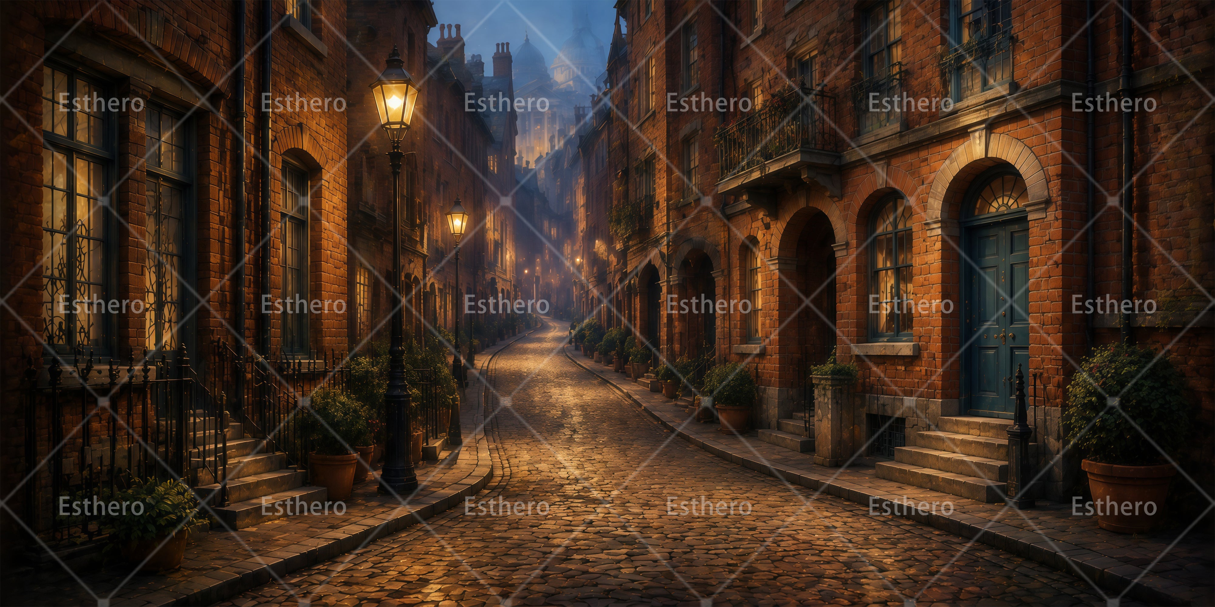Toile de fond ville rue nocturne décor urbain VBS RR65-T13