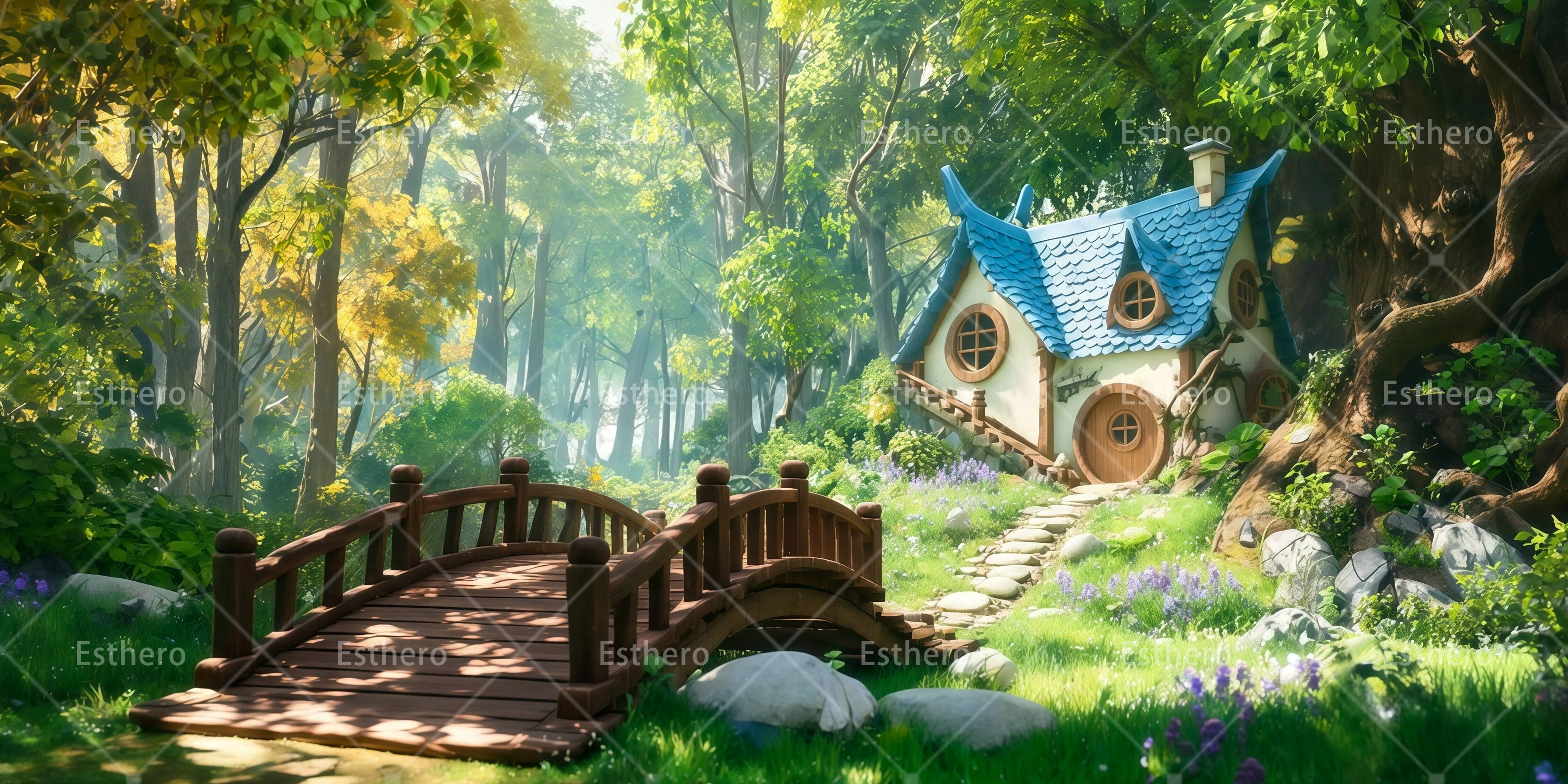 Toile de fond cabane forêt fantastique spectacle scolaire RR65-T65