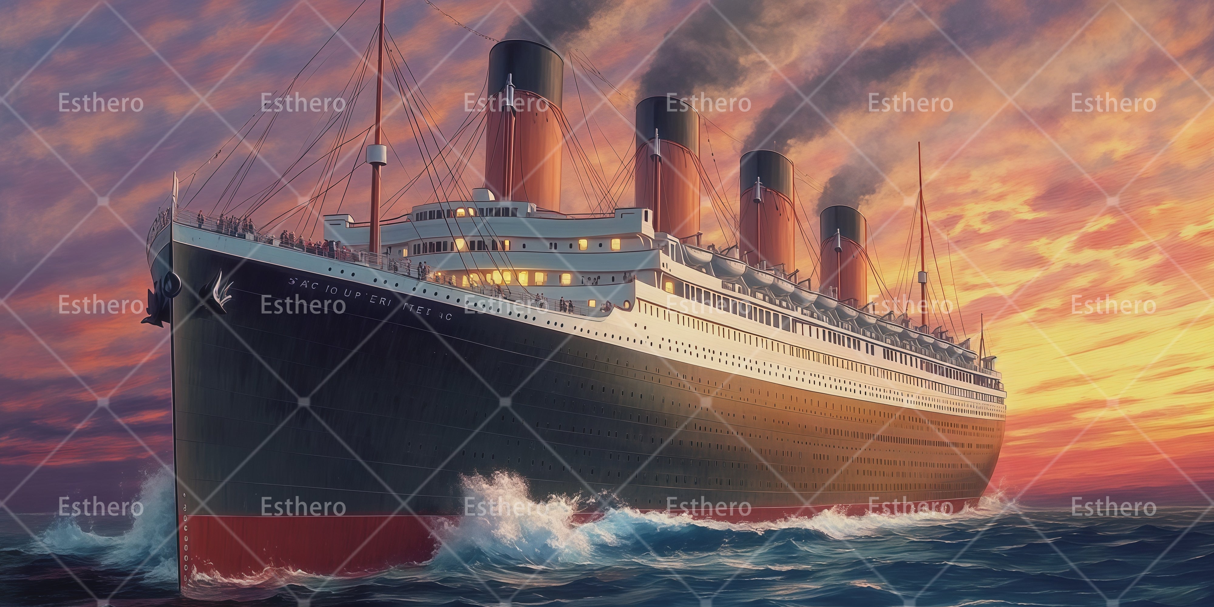Toile de Fond de Théâtre Titanic Naviguant au Coucher du Soleil RR66-T70