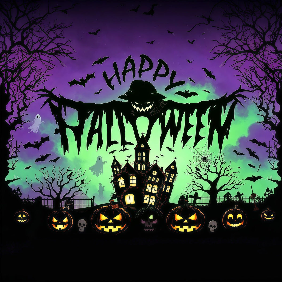 Décor De Fond Pour Fête D'Halloween Épouvantail Maison Hantée Citrouilles Décor D'Halloween RR67-1
