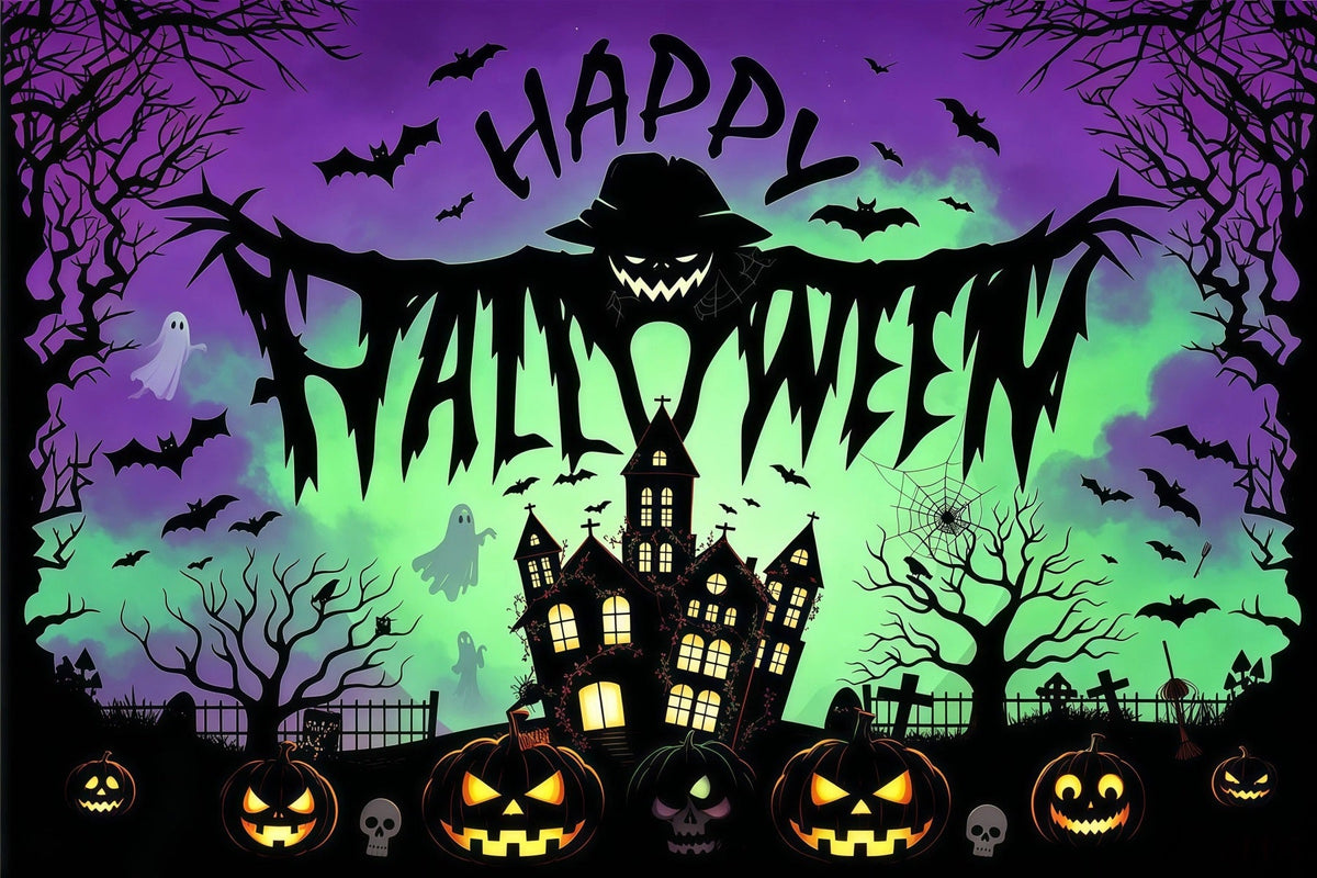 Décor De Fond Pour Fête D'Halloween Épouvantail Maison Hantée Citrouilles Décor D'Halloween RR67-1
