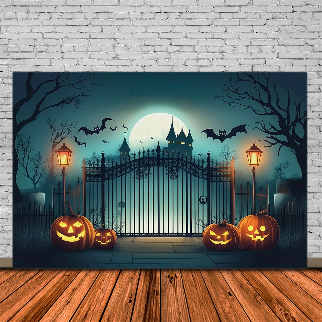 Décor Photo D'HalloweenPorte De Château Hanté Citrouilles Décor De Fête D'Halloween RR67-10