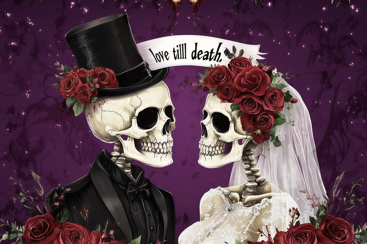 Décor De Mariage D'Halloween Couples De Squelettes Et De Roses RR67-103