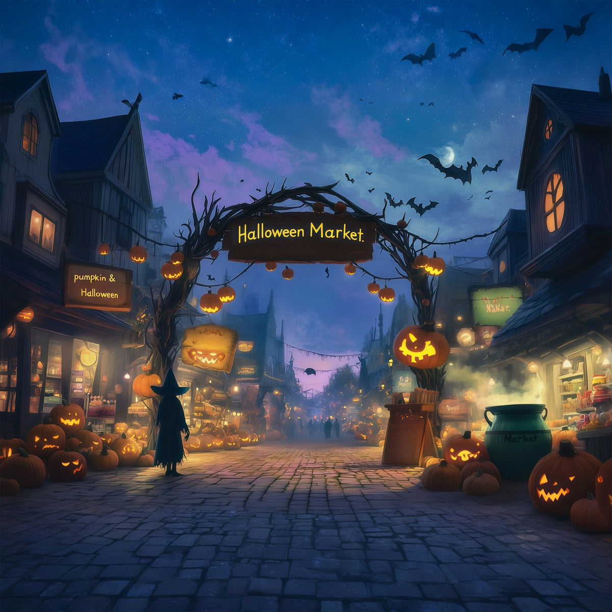 Idées De Décors Photo D'Halloween Citrouilles Marché De Sorcières Rue Des Citrouilles RR67-112
