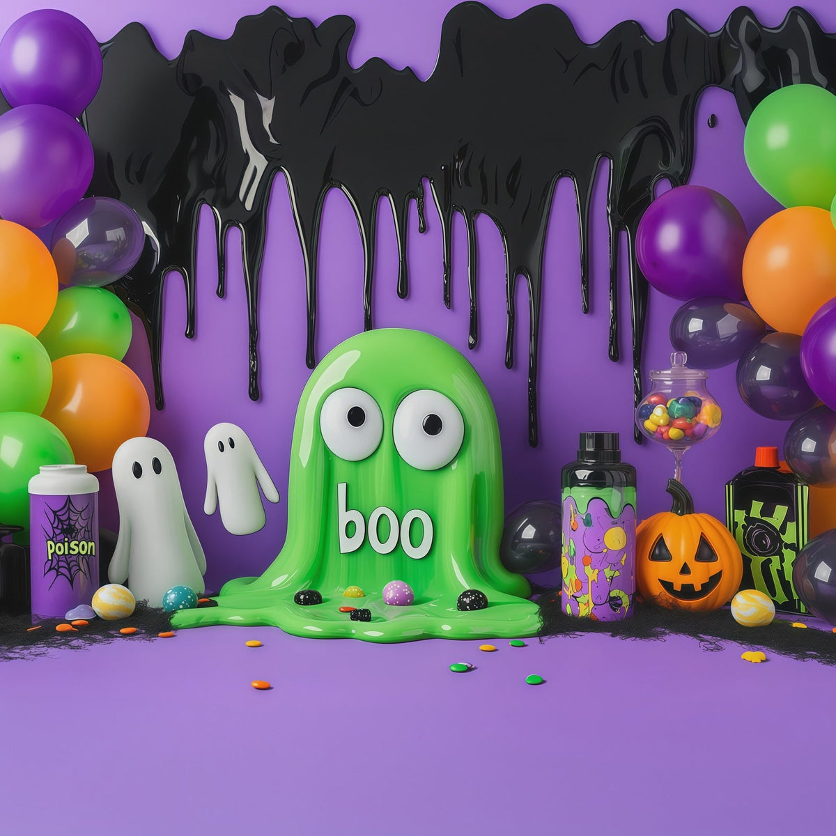 Décor Photo D'Halloween Mignon Fantôme De Slime Vert Décor De Fête D'Halloween RR67-113