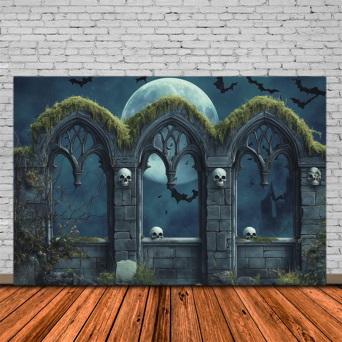 Décor De Cimetière D'Halloween Personnalisé Crâne Gothique Lune Et Arches RR67-114