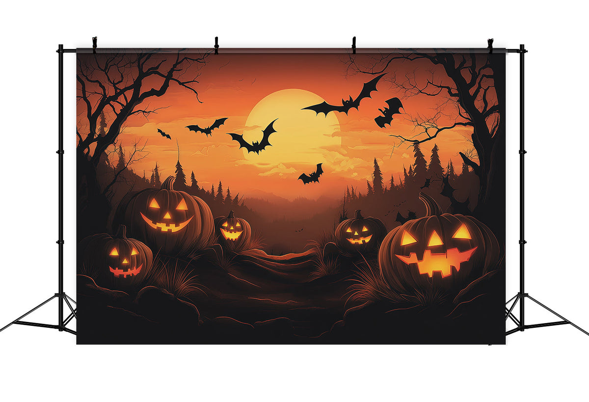 Idées De Décors Pour Photomaton D'Halloween Coucher De Soleil Citrouille Forêt De Chauves-Souris RR67-115