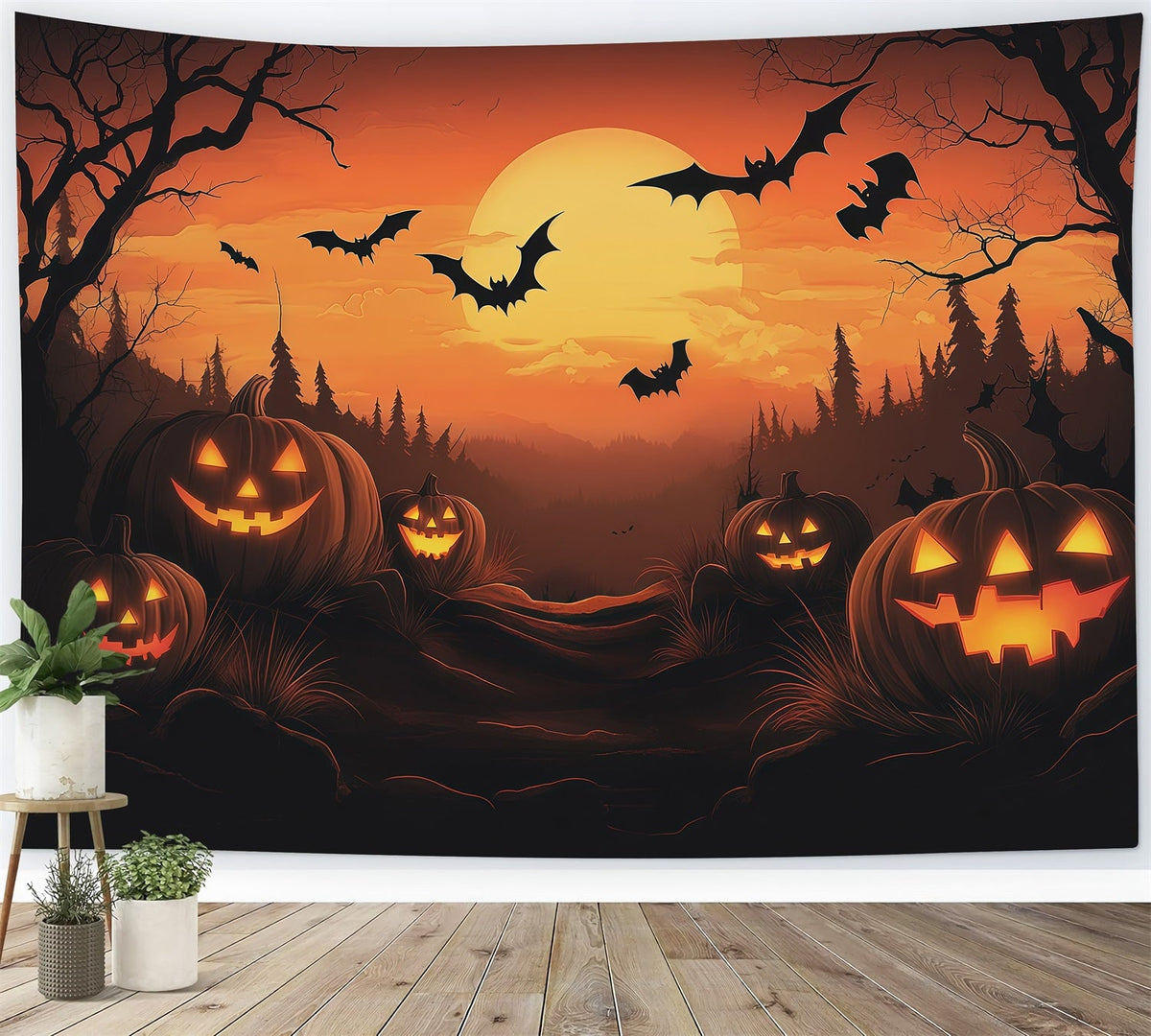 Idées De Décors Pour Photomaton D'Halloween Coucher De Soleil Citrouille Forêt De Chauves-Souris RR67-115
