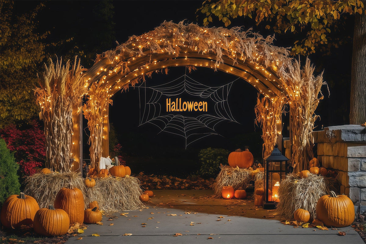 Décor D'Halloween AutomnalA rche De Citrouilles Et Foin De Récolte Décors Effrayants Pour Halloween RR67-117