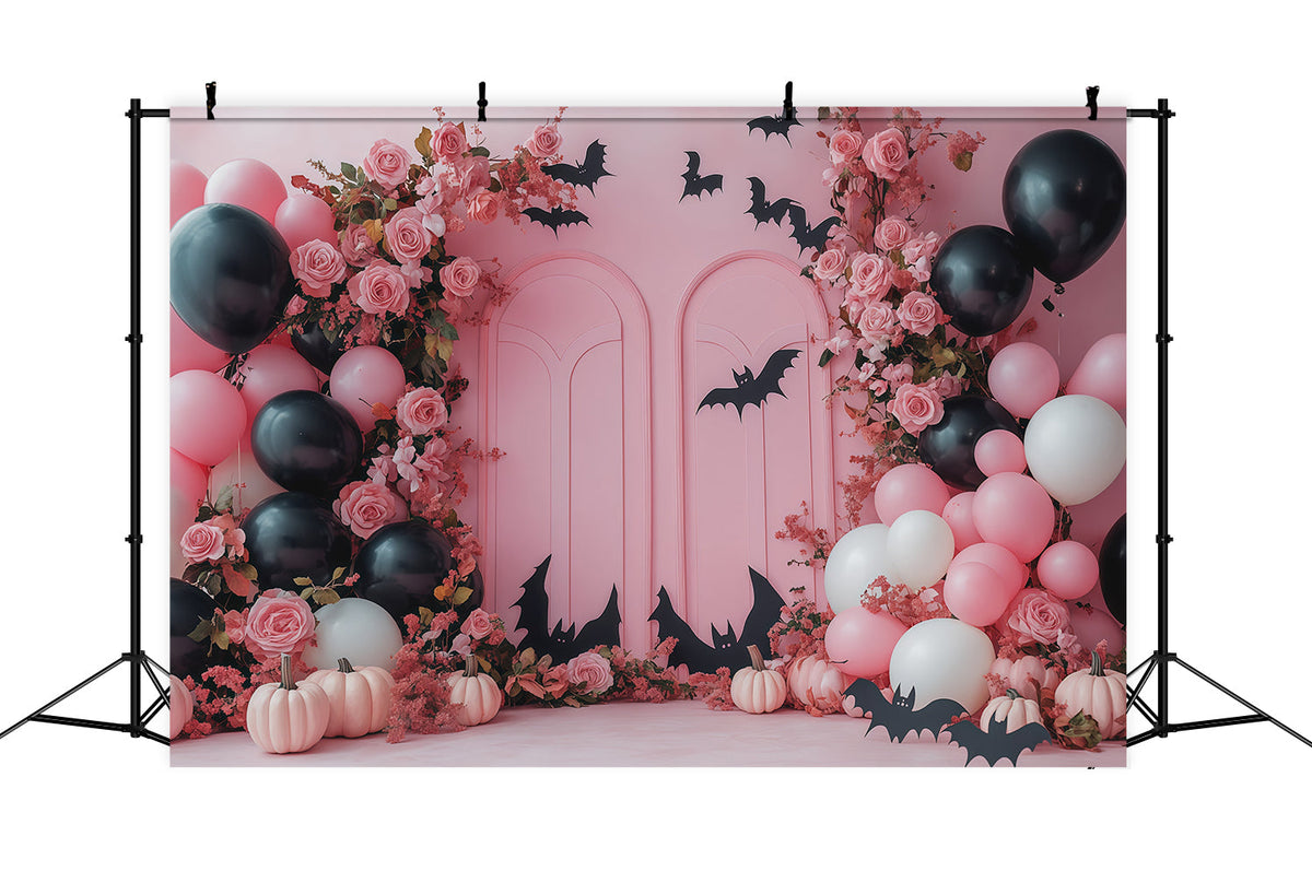 Décor D'Halloween Pour Photomaton Ballons Chauve-Souris Roses Et Roses Décor D'Halloween Mignon RR67-123